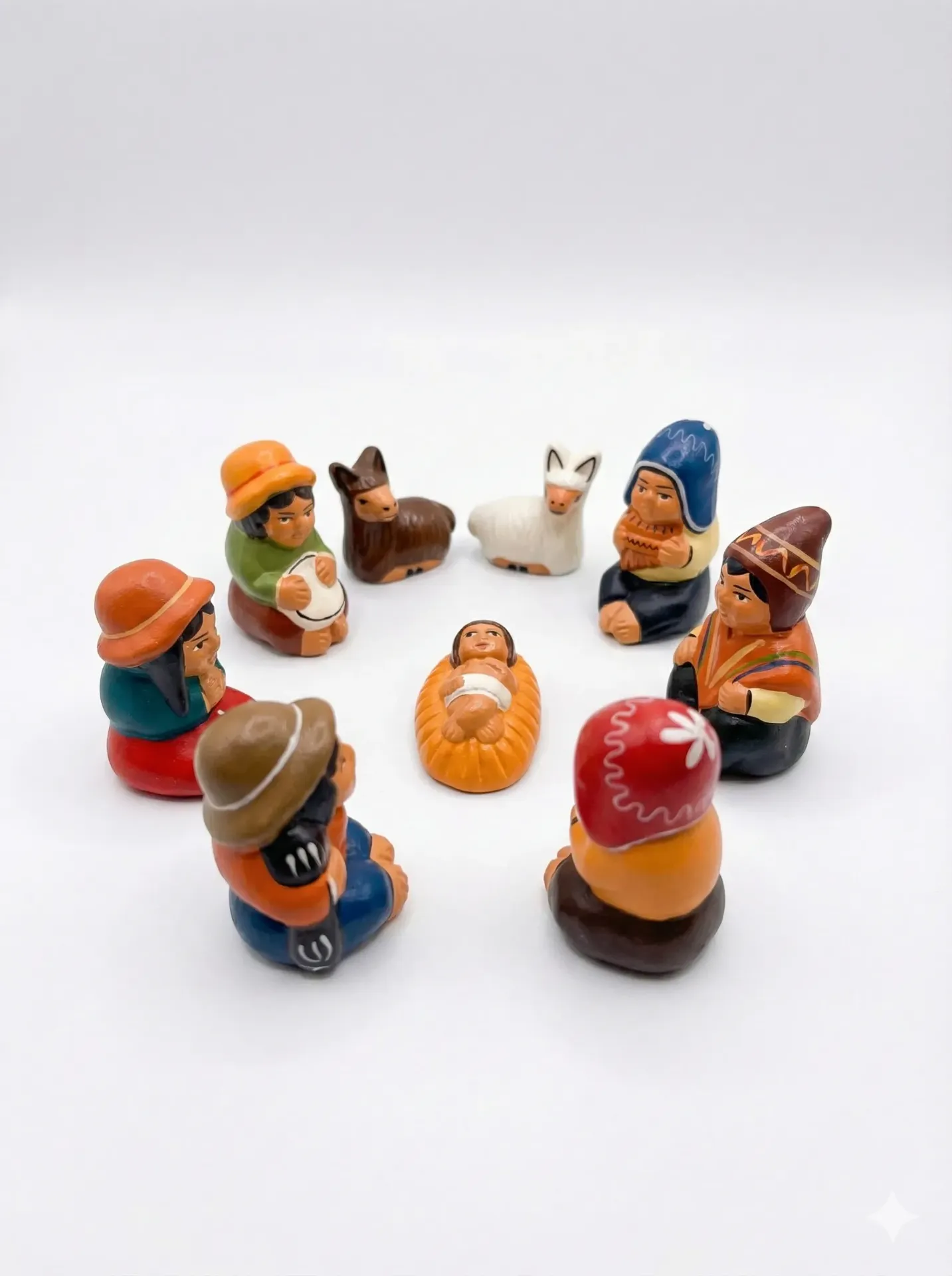 Mini belén artesania Peru. 8 piezas.