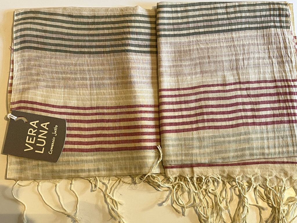 Pañuelo 100% Algodón. Rayas Oliva y Frabuesa. India