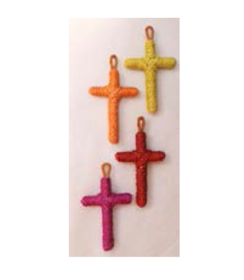 Llavero con Cruz de Yute. color Rojo