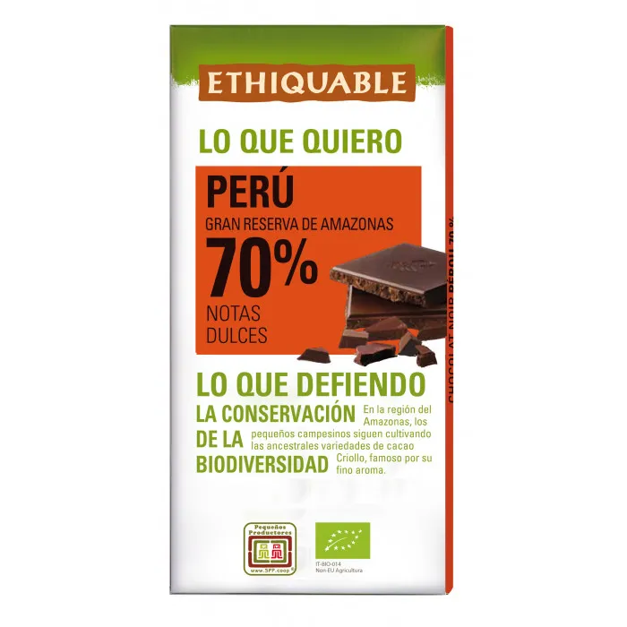 70% chocolate ecológico. Perú