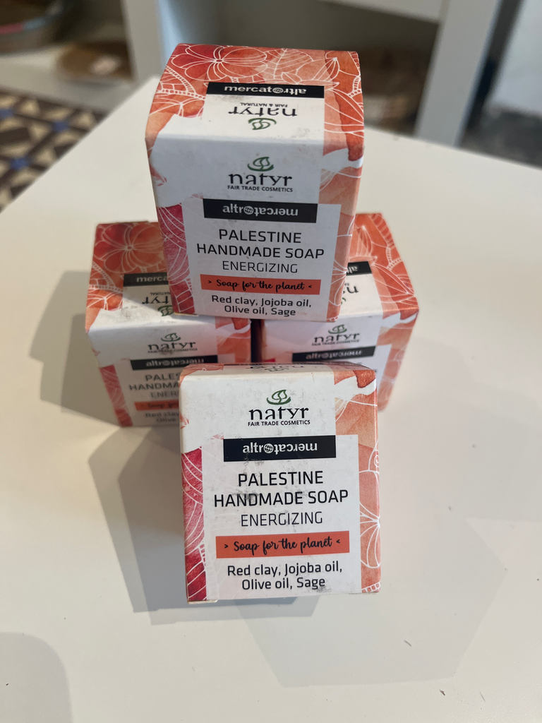 Jabón artesanal Palestina.Arcilla rosa, jojoba, aceite de oliva, salvia.