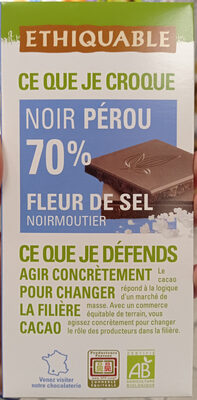 Chocolat Bio Noir Pérou 70% Fleur De Sel De Camargue