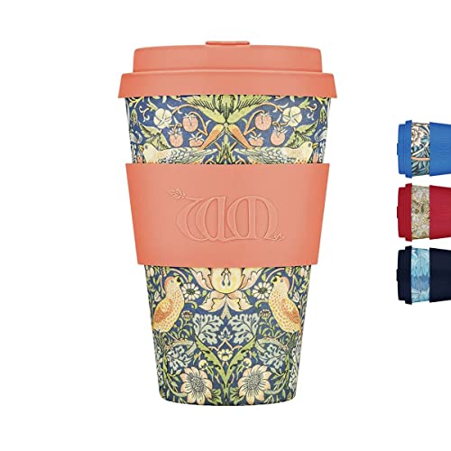 Vaso 400ml William Morris Reusable Eco-Friendly 100% Plant Based Coffee Cup - Melamine Free & Biodegradable Dishwasher/Microwave Safe Travel Mug, Stra