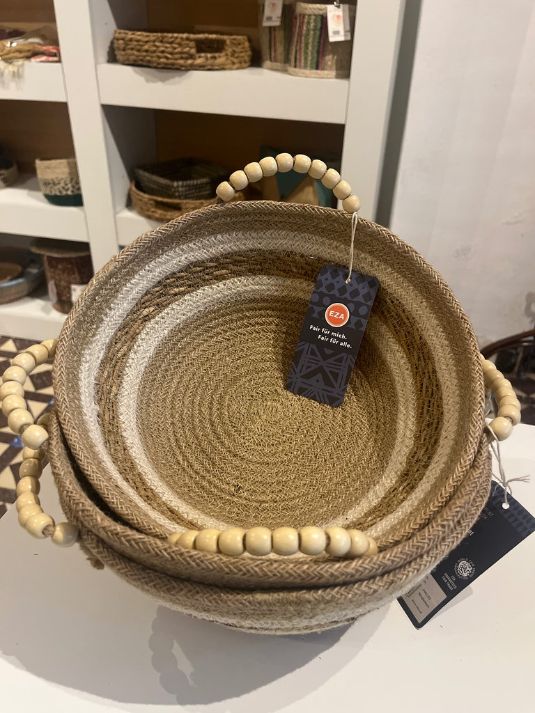 Cesta yute, asas madera 26x10 cm. Bangladesch