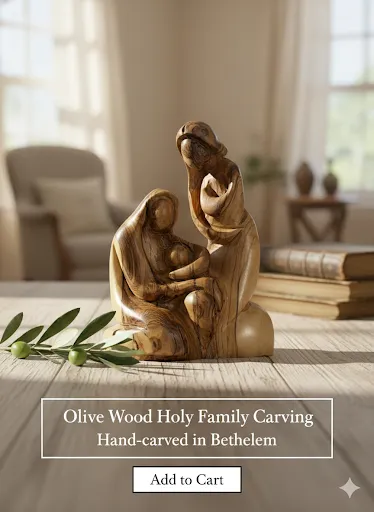 Escultura de la Sagrada Familia en Madera de Olivo - Artesanía de Palestina